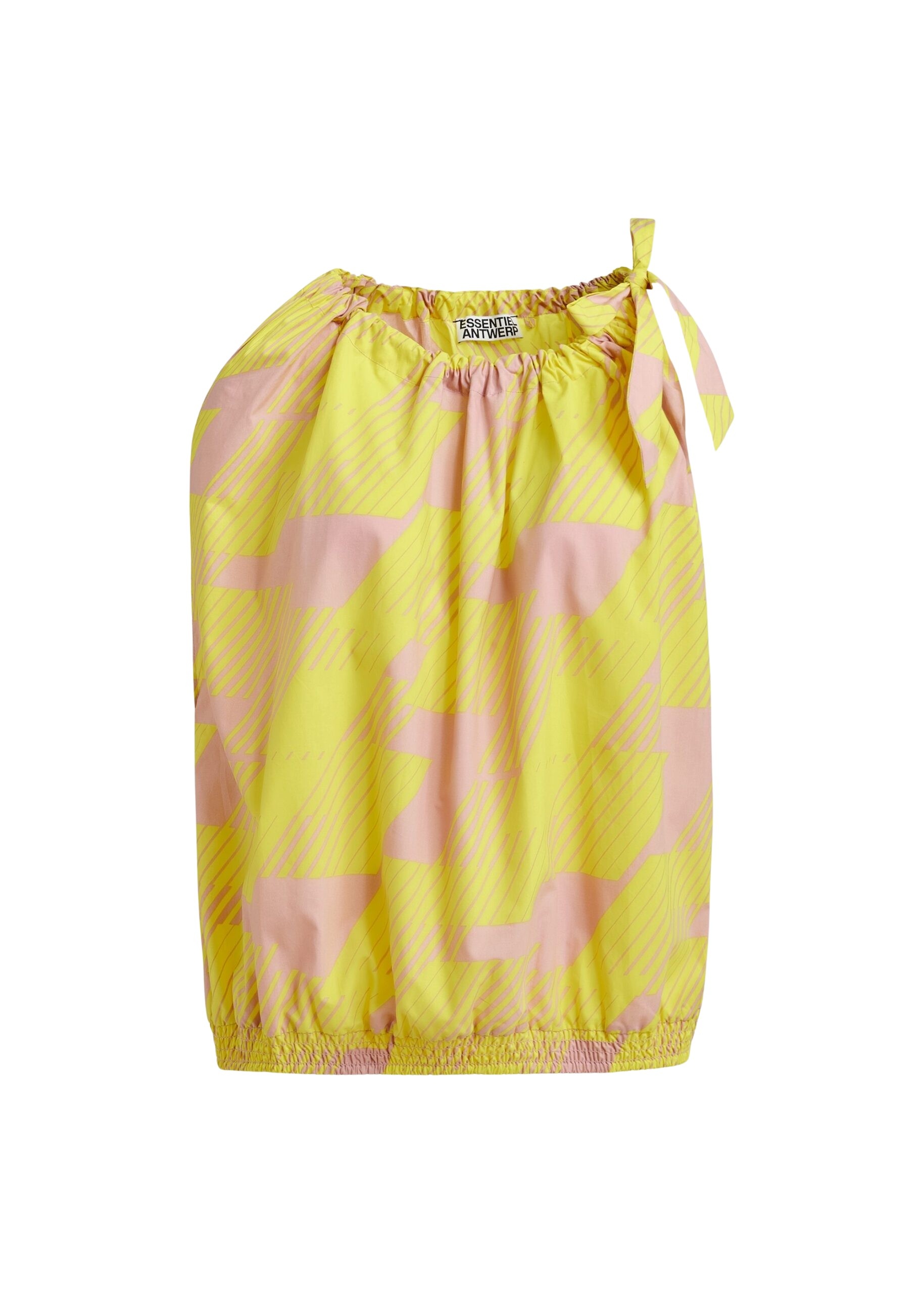 Light pink and yellow asymmetric top with neck tie ribbon