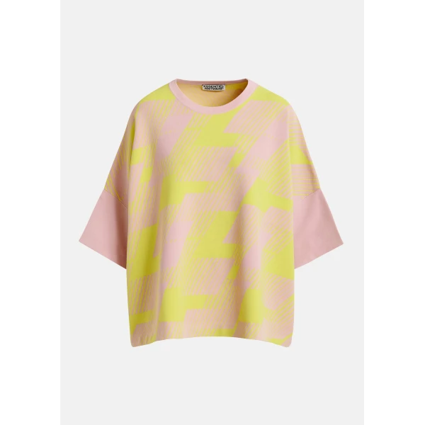 Essentiel Antwerp Light pink and yellow jacquard-knit top, view 3