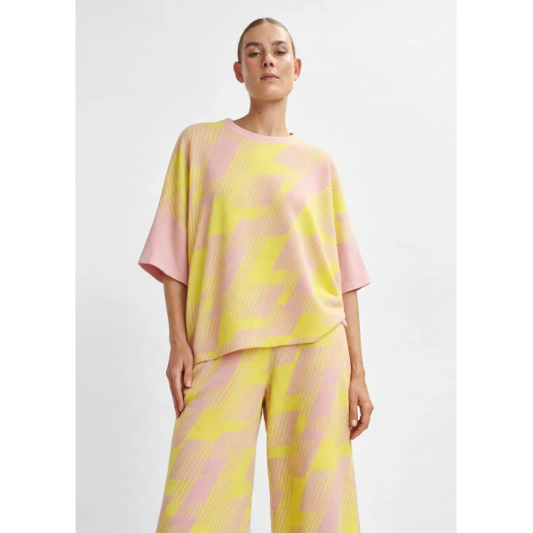 Essentiel Antwerp Light pink and yellow jacquard-knit top, view 4