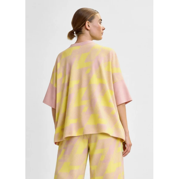 Essentiel Antwerp Light pink and yellow jacquard-knit top, view 5