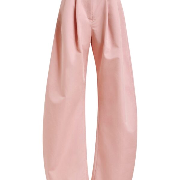 Light pink barrel-leg pants with pleated waist
