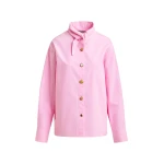 Light pink cotton shirt with elongated collar and mismatched buttons