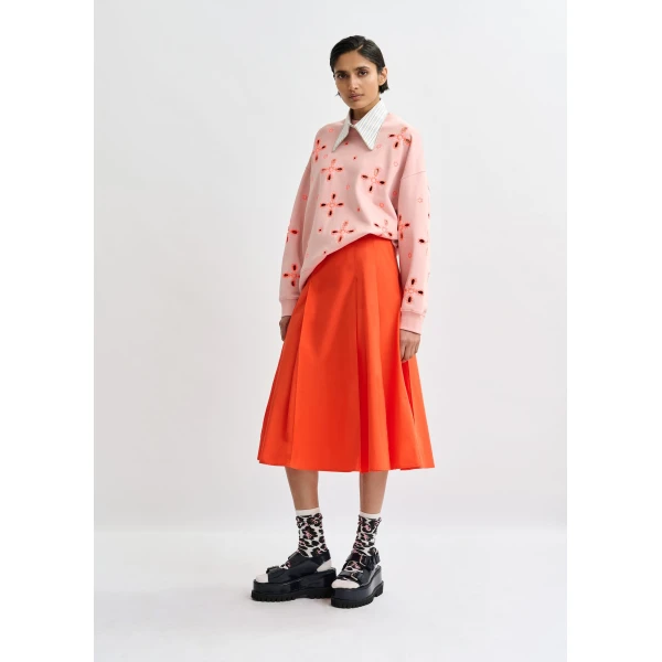 Essentiel Antwerp Light pink cotton sweatshirt with orange flower embroideries Top, view 6