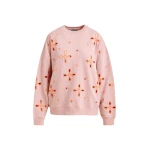 Light pink cotton sweatshirt with orange flower embroideries