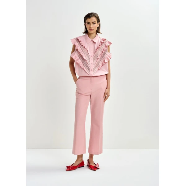 Essentiel Antwerp Light pink cropped flared pants, view 3