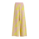 Light pink flared knitted pants with yellow jacquard pattern
