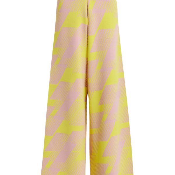 Light pink flared knitted pants with yellow jacquard pattern