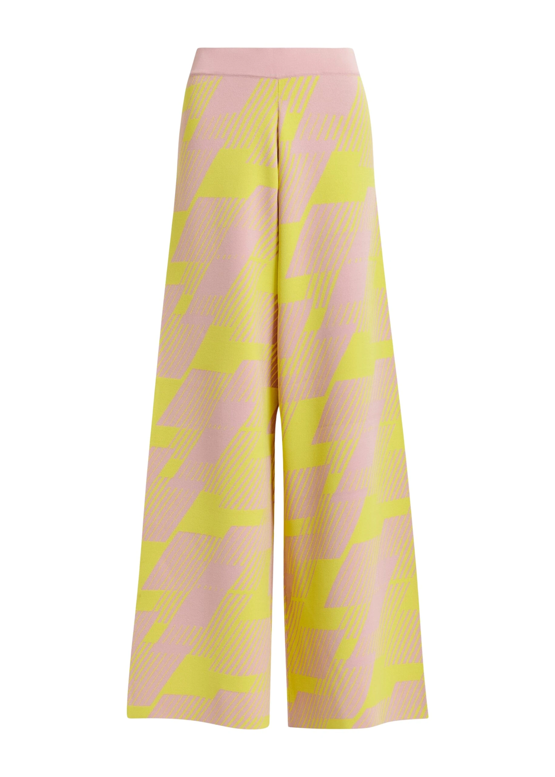 Essentiel-Antwerp-Light-pink-flared-knitted-pants-with-yellow-jacquard-pattern-scaled81642_nobg Light pink flared knitted pants with yellow jacquard pattern