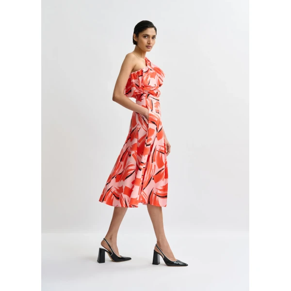 Essentiel Antwerp Light pink, orange and black a-line midi skirt, view 6