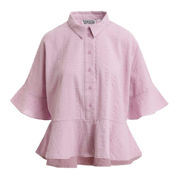 Light pink peplum cotton shirt with contrasting collar