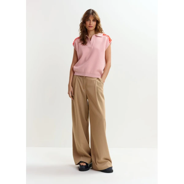 Essentiel Antwerp Light pink sleeveless polo with orange embellished shoulders Top, view 4