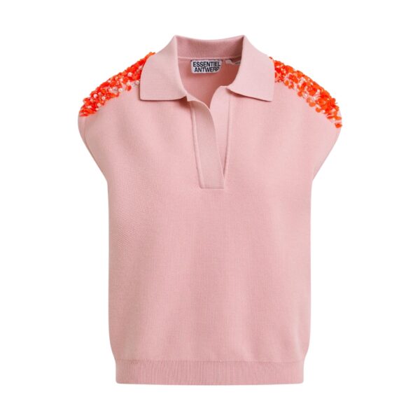 Light pink sleeveless polo with orange embellished shoulders