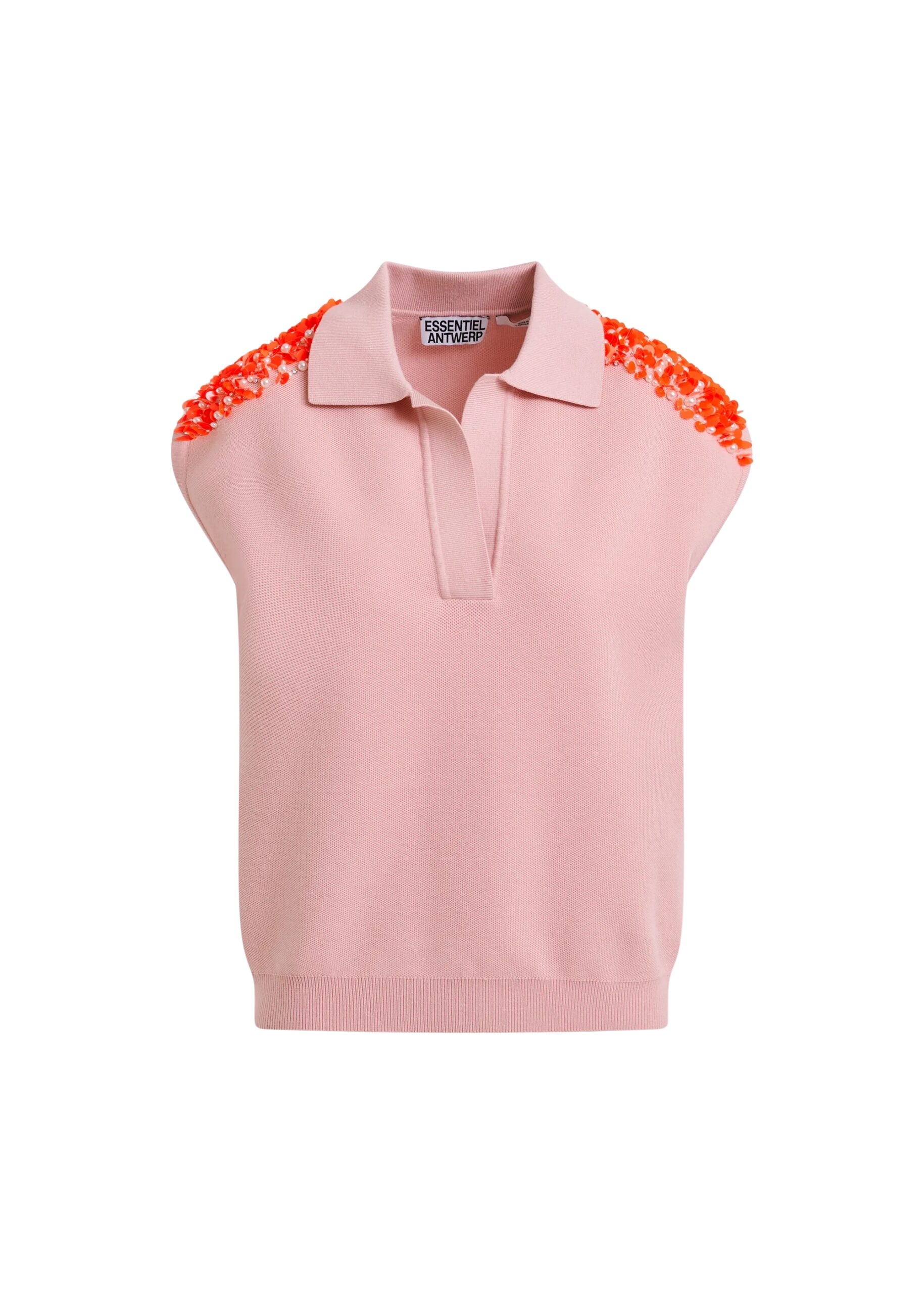 Light pink sleeveless polo with orange embellished shoulders