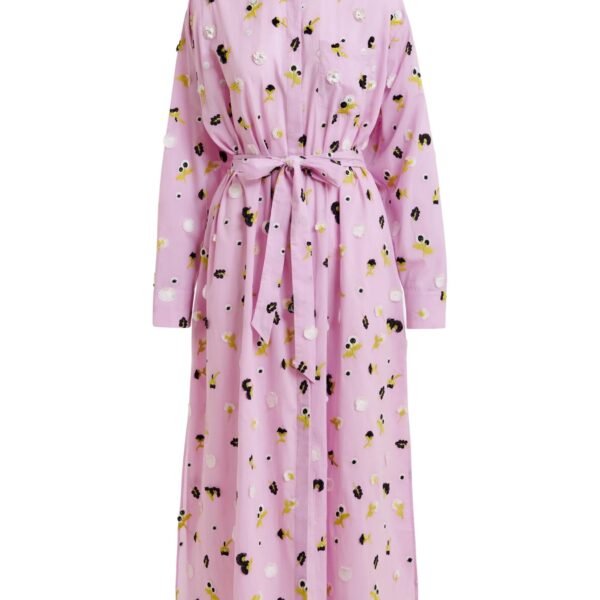 Light purple oversized cotton maxi shirt dress with black