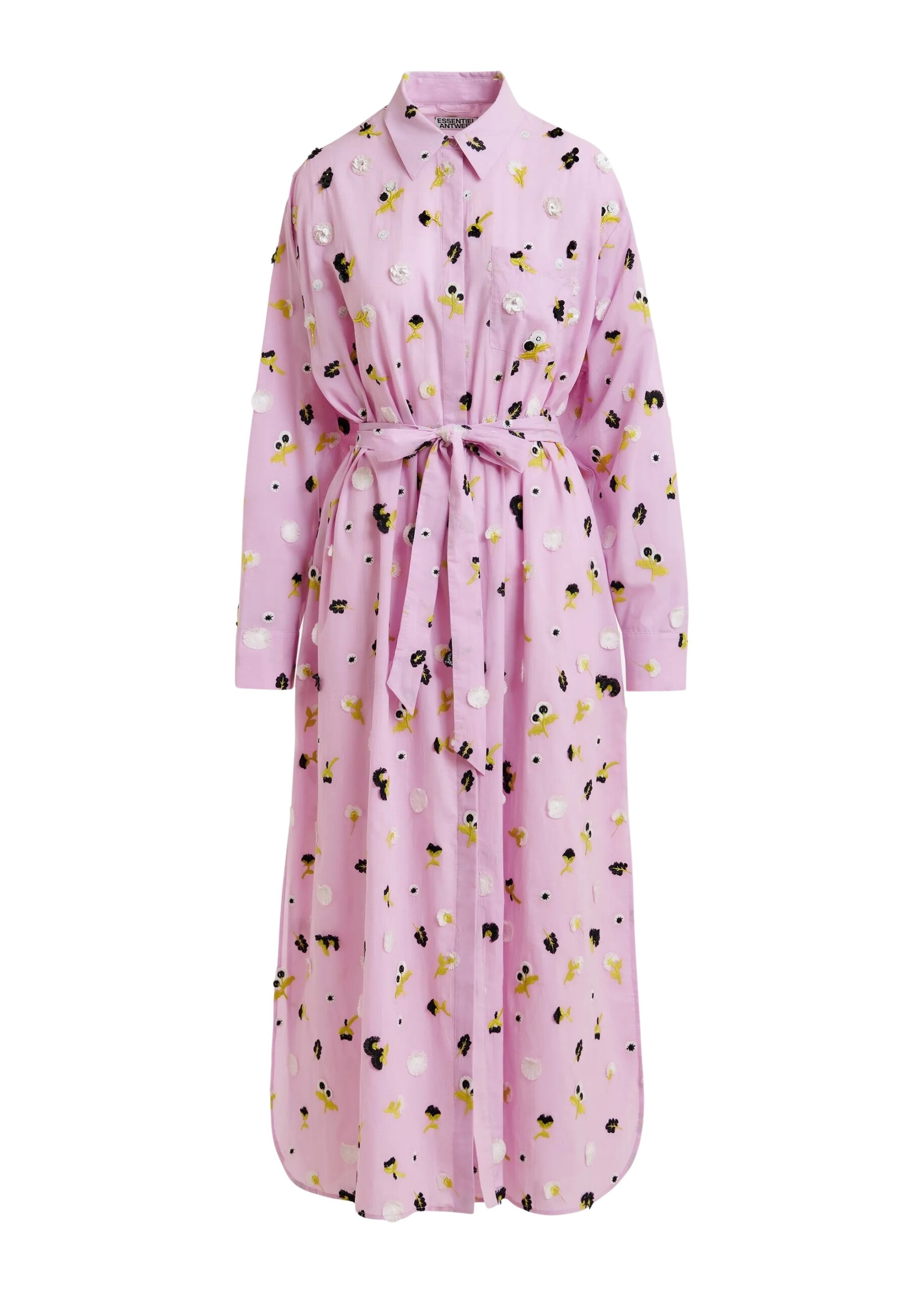 Light purple oversized cotton maxi shirt dress with black
