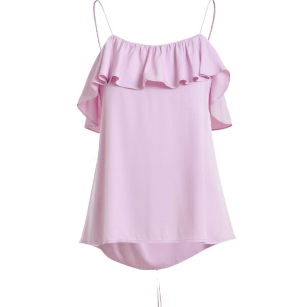 Lilac ruffled camisole top with tie-back detail