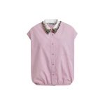 Lilac sleeveless cotton shirt with embellished collar