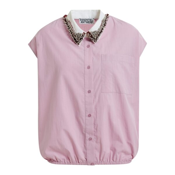 Lilac sleeveless cotton shirt with embellished collar