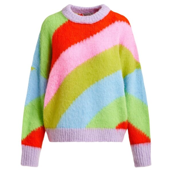 Multicolor intarsia knit striped sweater