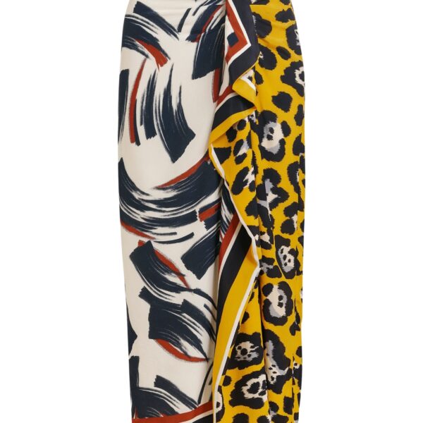Multicolor printed draped midi skirt