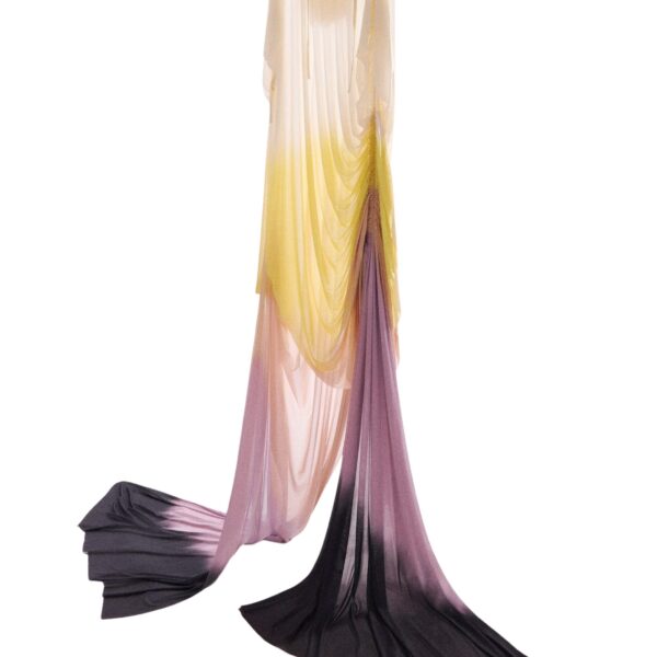 Multicolor tie-dye asymmetrical hooded draped maxi dress