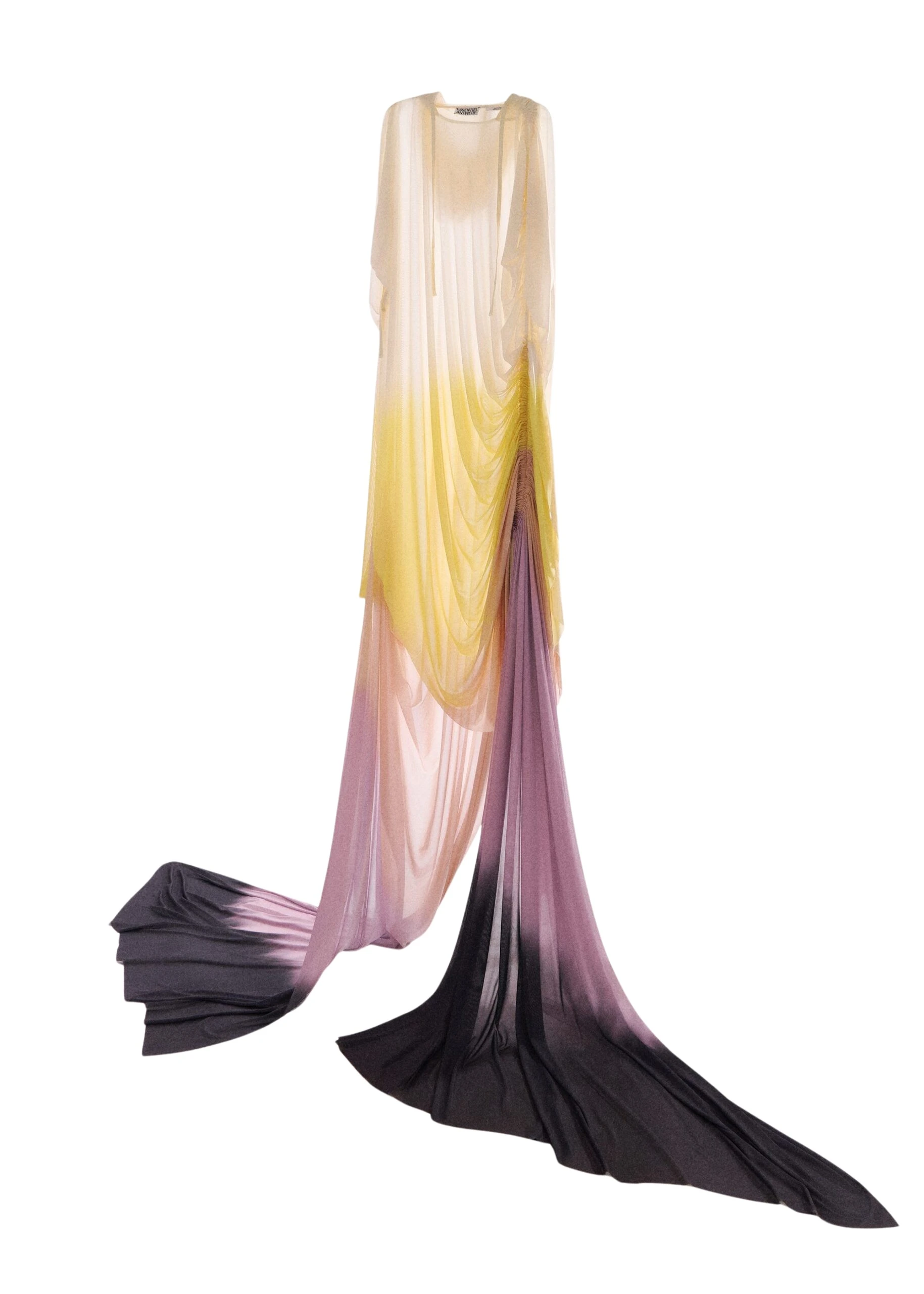 Multicolor tie-dye asymmetrical hooded draped maxi dress