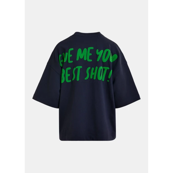 Essentiel Antwerp Navy T-shirt with appliquéd Peanuts™ Lucy patch and text print Top, view 2