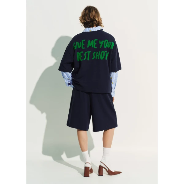 Essentiel Antwerp Navy T-shirt with appliquéd Peanuts™ Lucy patch and text print Top, view 5