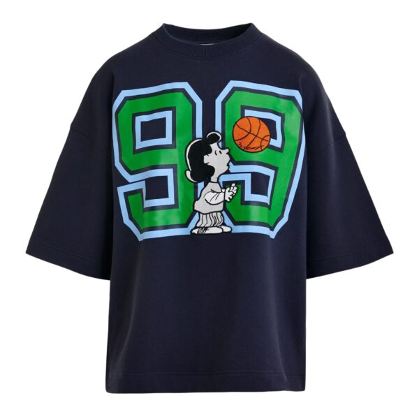Navy T-shirt with appliquéd Peanuts™ Lucy patch and text print