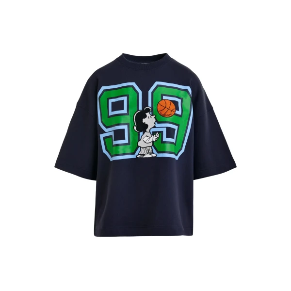 Essentiel Antwerp Navy T-shirt with appliquéd Peanuts™ Lucy patch and text print Top