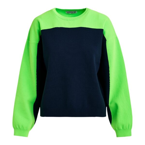 Navy and green two-tone knit sweater