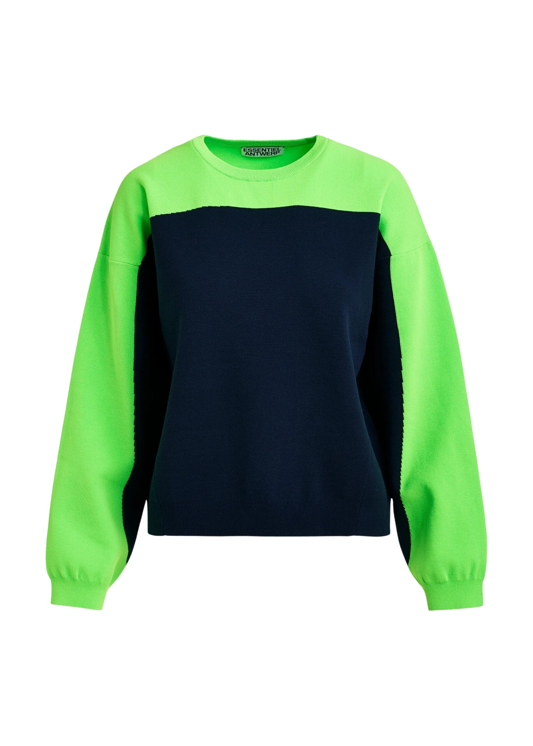 Navy and green two-tone knit sweater