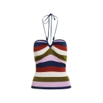 Navy and multicolor striped halterneck knit top
