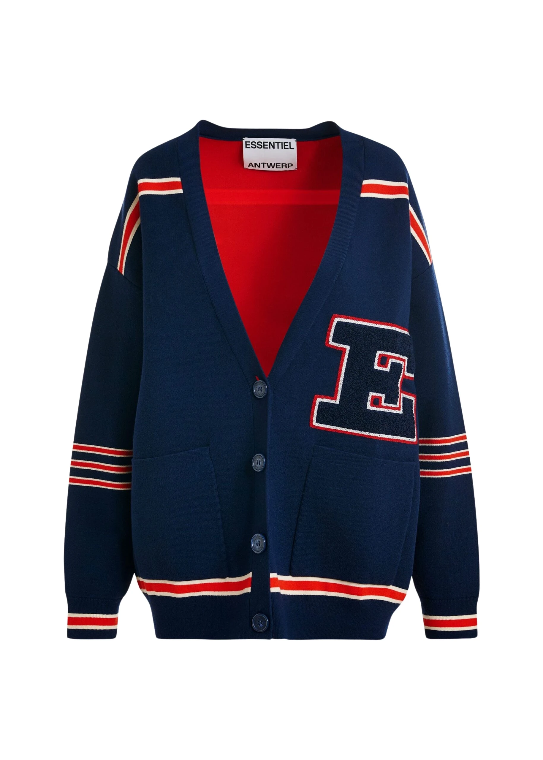 Essentiel-Antwerp-Navy-appliqued-cardigan-with-red-stripes-scaled46642_nobg Navy appliquéd cardigan with red stripes