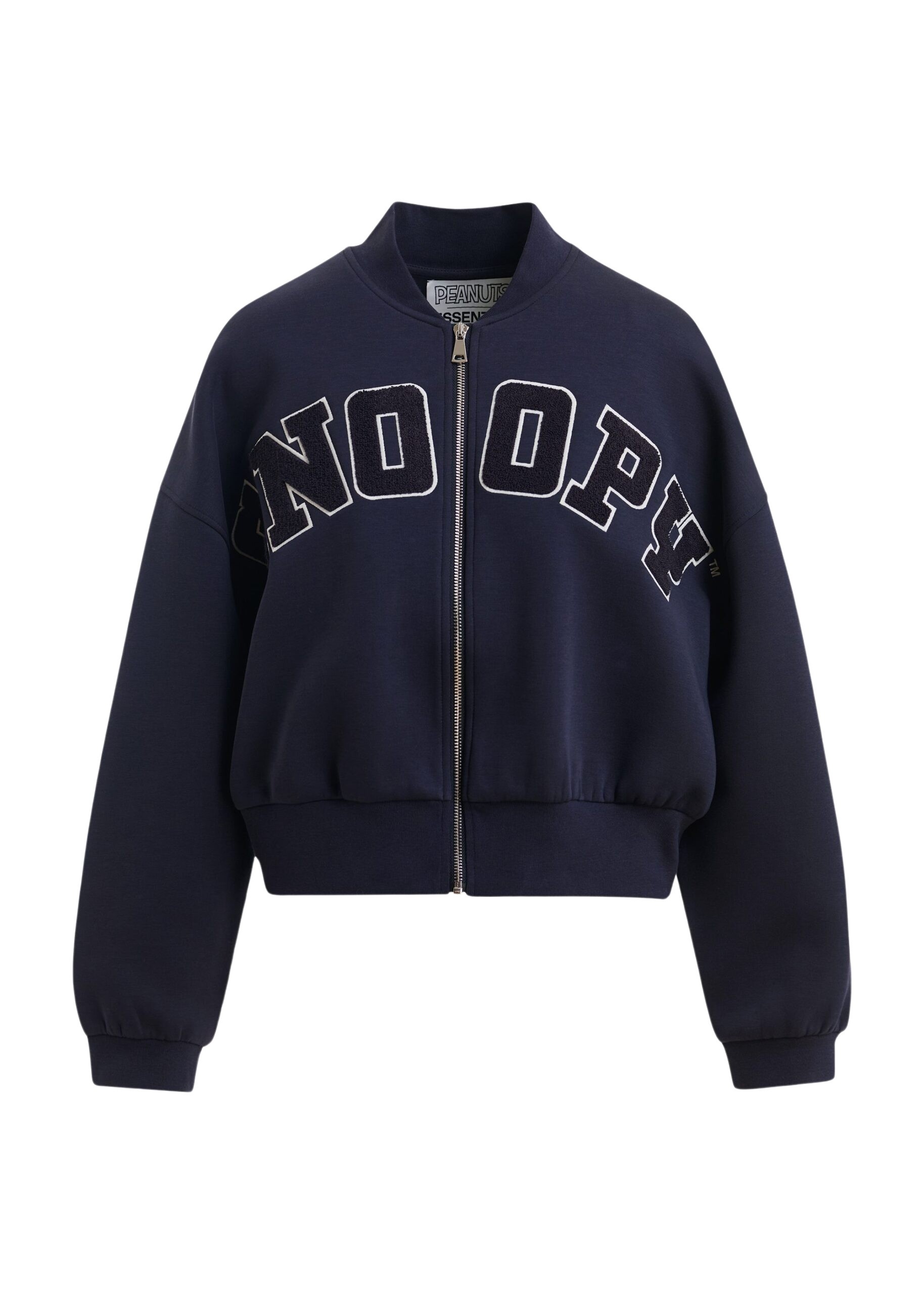 Navy bomber with Snoopy letter appliqués with separate iron-on patches