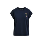 Navy cotton T-shirt with bead embroidery