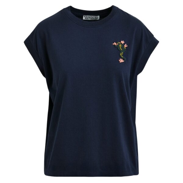 Navy cotton T-shirt with bead embroidery