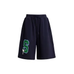 Navy cotton-blend Peanuts™ shorts with letter appliqué