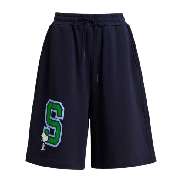 Navy cotton-blend Peanuts™ shorts with letter appliqué
