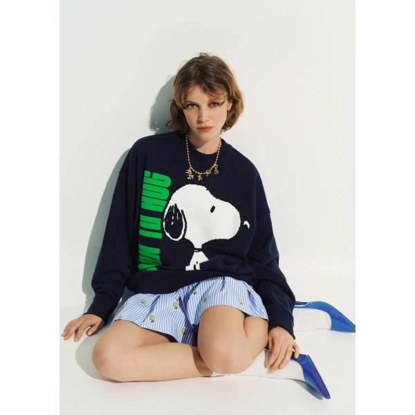 Essentiel Antwerp Navy cotton sweatshirt with Peanuts™ Snoopy motif Top, view 3