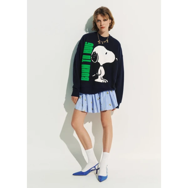 Essentiel Antwerp Navy cotton sweatshirt with Peanuts™ Snoopy motif Top, view 6