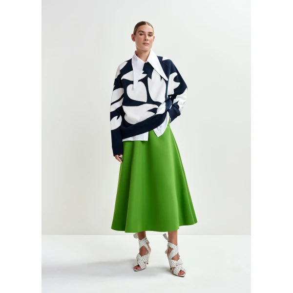 Essentiel Antwerp Navy cotton sweatshirt with white flame appliqués Top, view 6