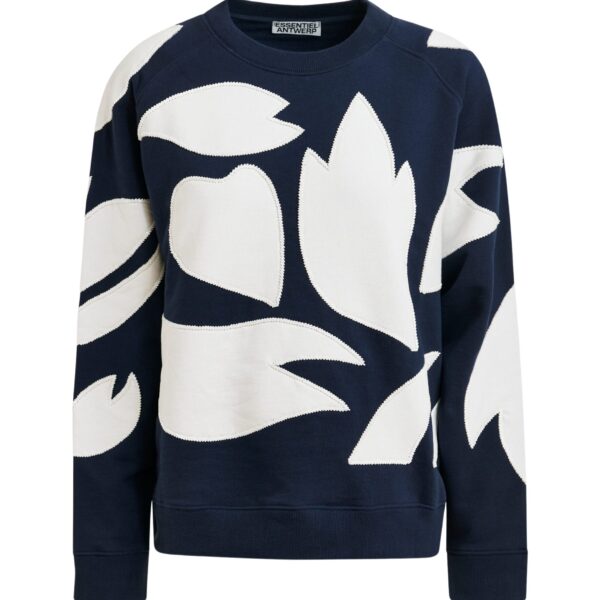 Navy cotton sweatshirt with white flame appliqués