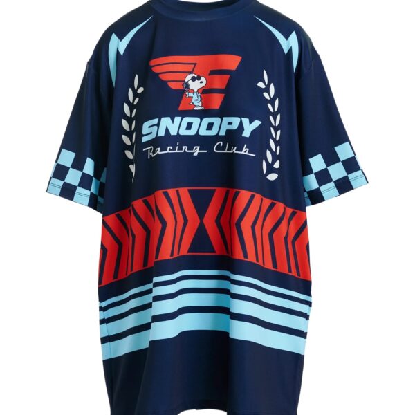 Navy graphic jersey mini dress with red and light blue Peanuts™ print