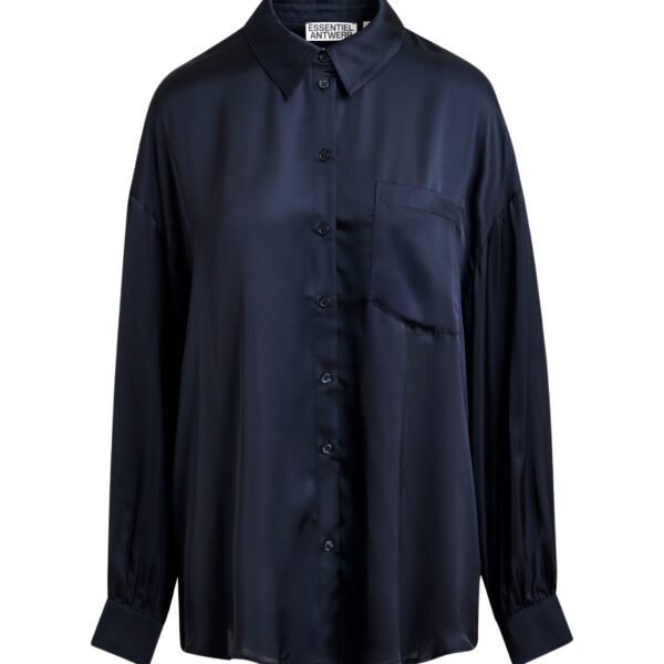 Navy ruffle-trimmed oversized shirt