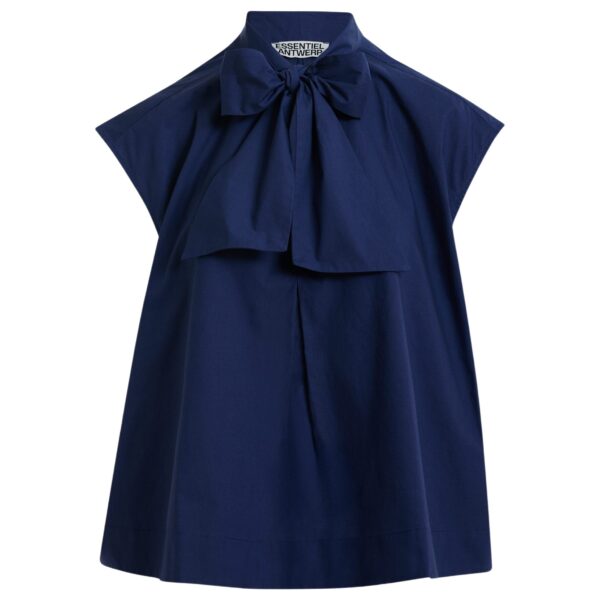 Navy sleeveless top with tie neckline