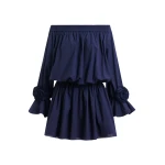Navy strapless cotton mini dress with rosette details