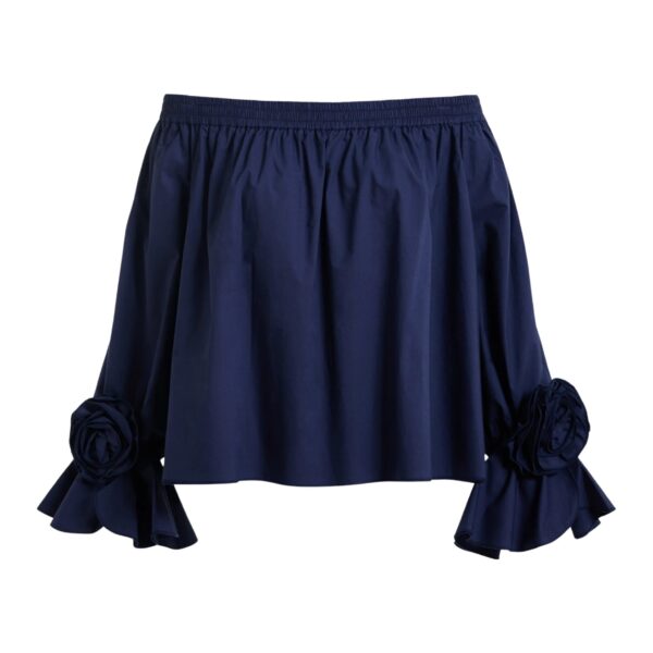 Navy strapless cotton top with rosette details
