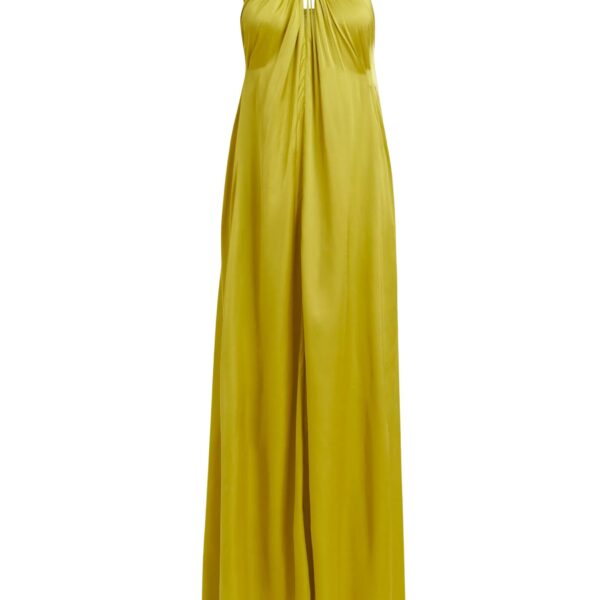 Ocher A-line halterneck maxi dress with crossover straps