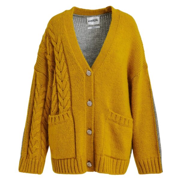 Ochre and grey wool-blend cardigan with contrasting back